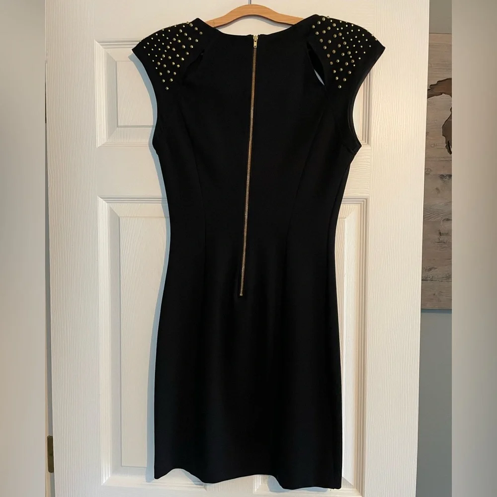 ABS Allen Schwartz Black Cocktail Dress with Gold Metal Cap Sleeve (Size Medium) - Picture 4 of 6